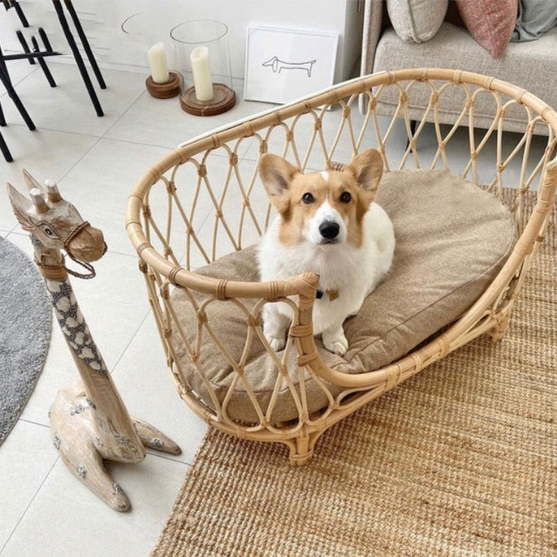Handmade Rattan Woven Dog Bed